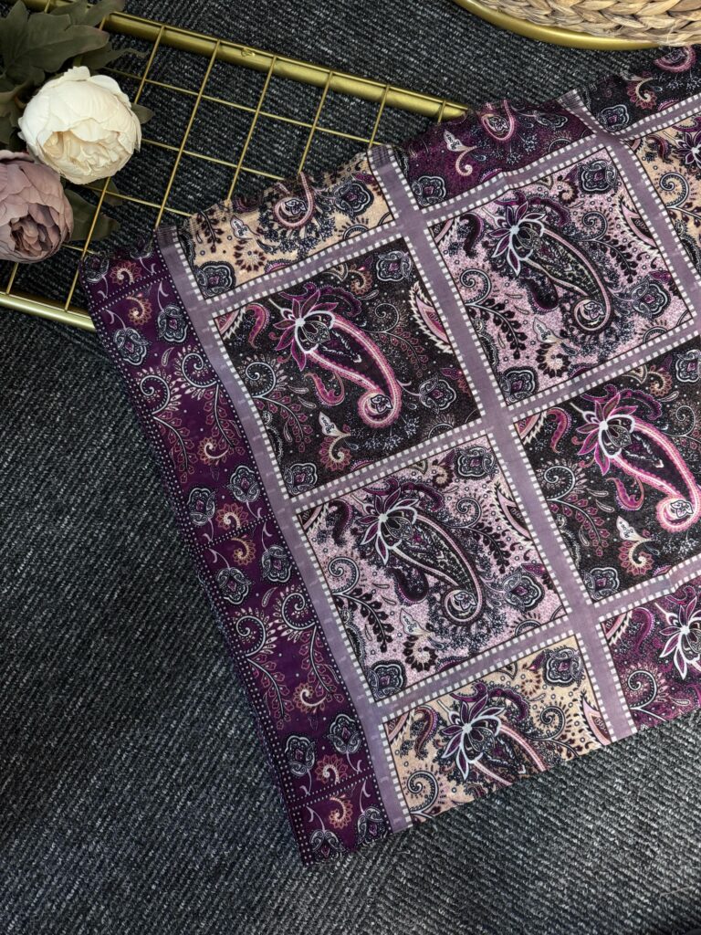 Zemheri Motif Pamuk  Şal-665544-Eflatun