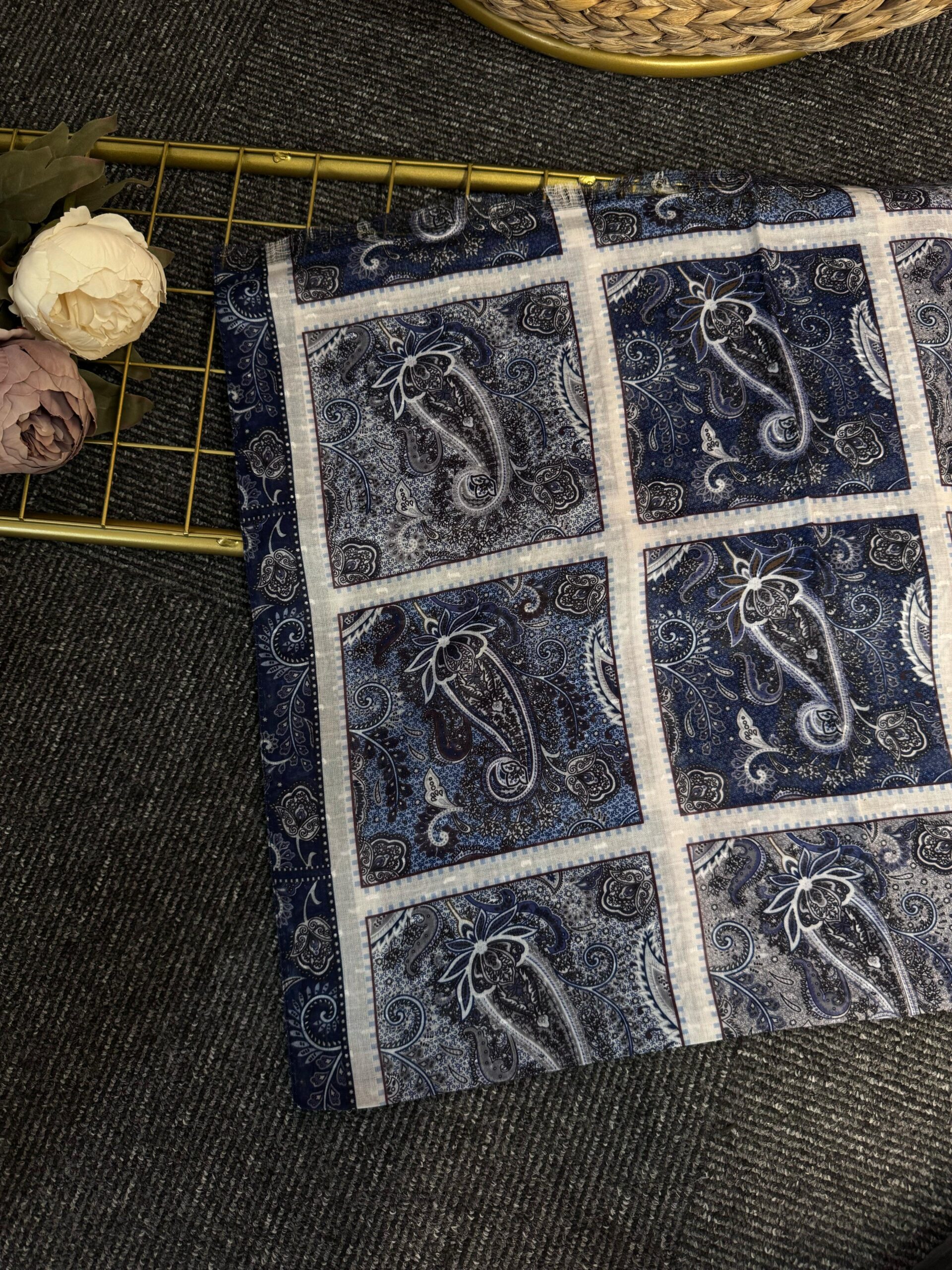 Zemheri Motif Pamuk  Şal-665544-Gece mavi