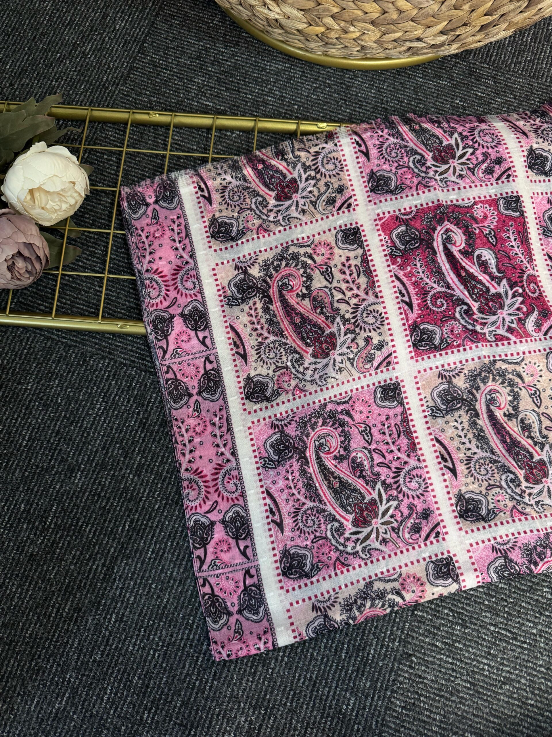 Zemheri Motif Pamuk  Şal-665544-Şeker Pembe