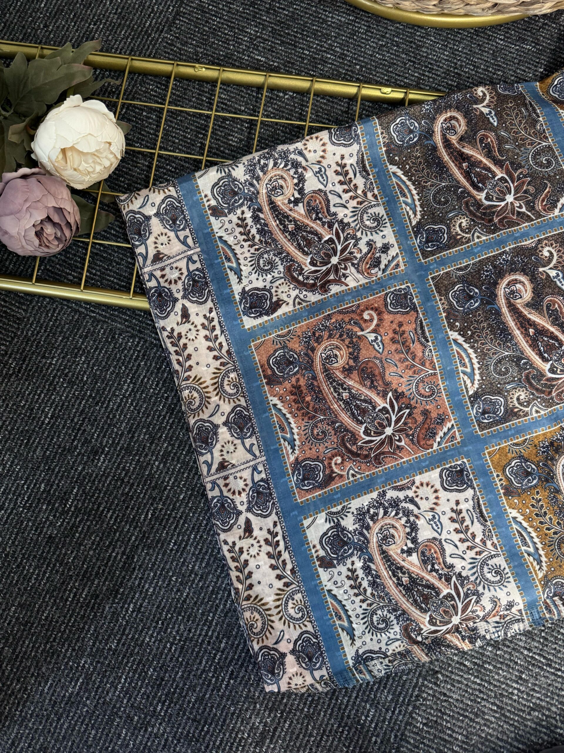 Zemheri Motif Pamuk  Şal-665544-Turkuaz