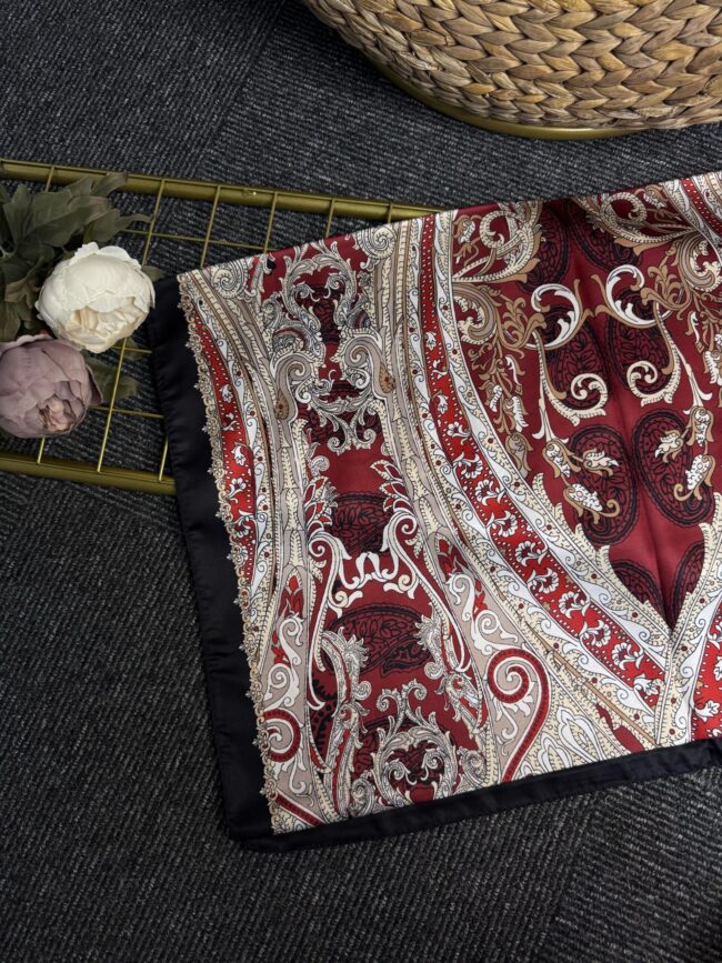 Zamansız Motif Vual İpek Şal-487934-Bordo