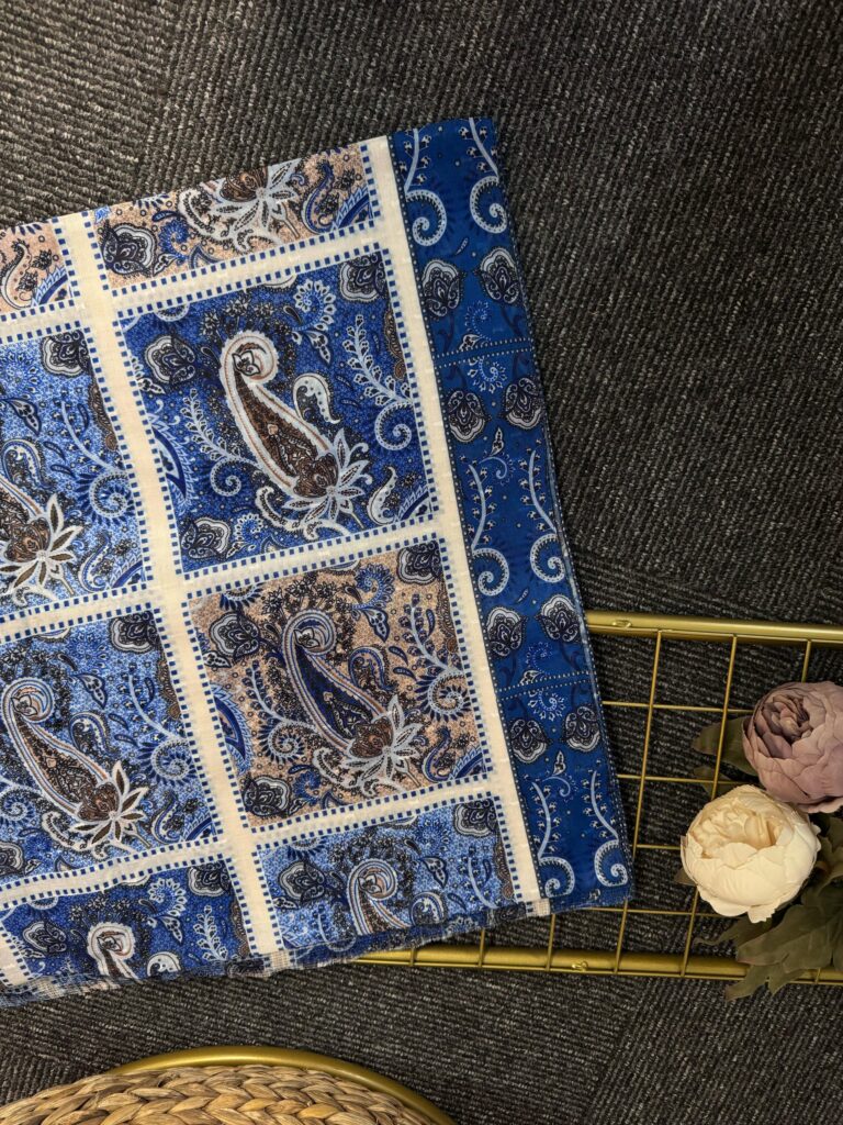 Zemheri Motif Pamuk  Şal-665544-Gök Mavi