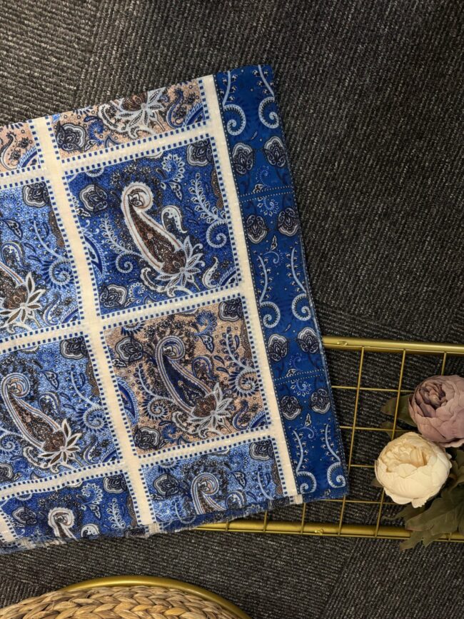 Zemheri Motif Pamuk  Şal-665544-Gök Mavi