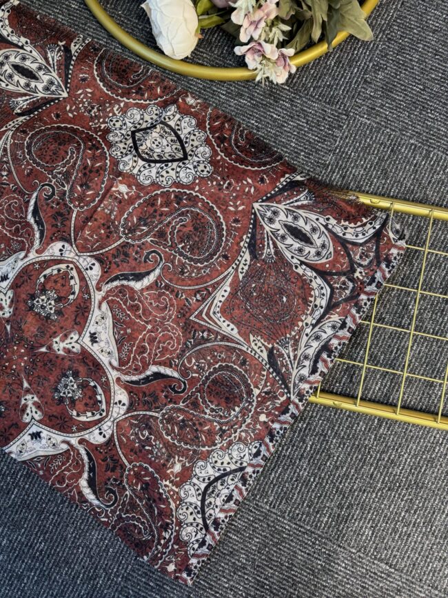 Miras Paisley  Doğal Pamuk Şal-Kırmızı