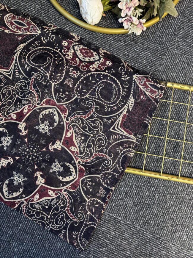 Miras Paisley  Doğal Pamuk Şal-Bordo