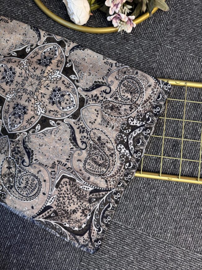 Miras Paisley  Doğal Pamuk Şal-Kahve