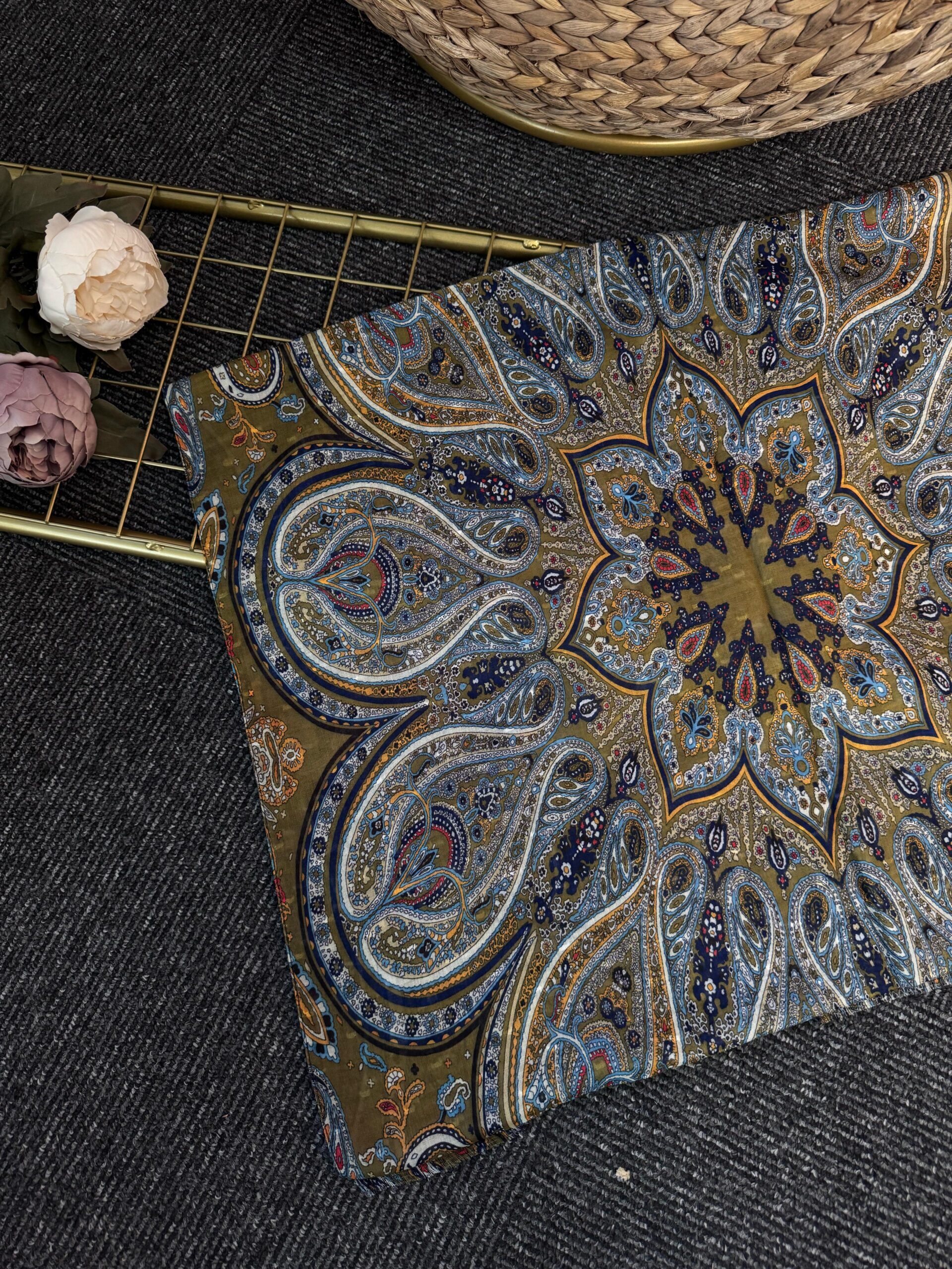 Sarmaşık  Pamuk  Şal-565106-YAğ Yeşili