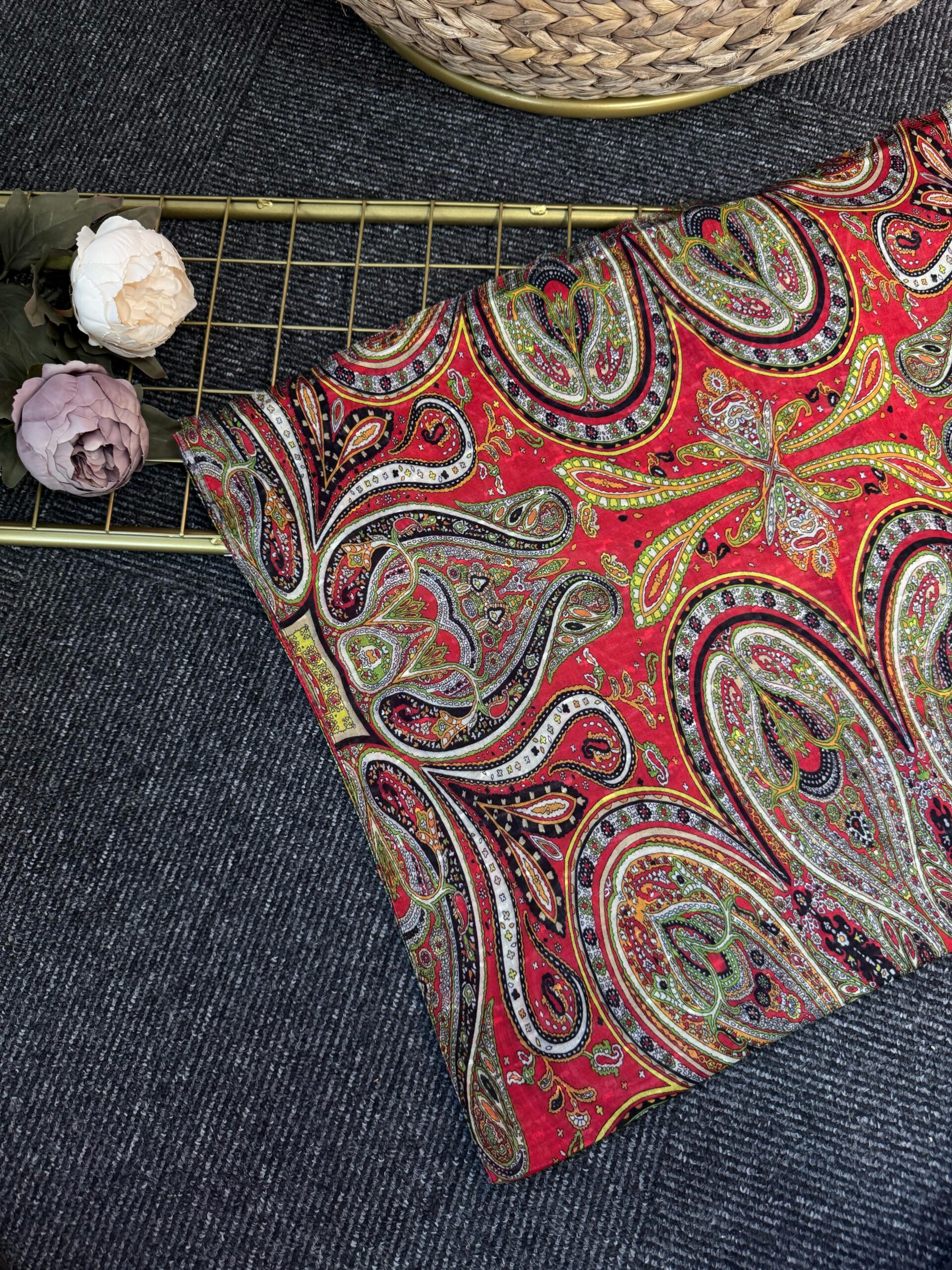 Sarmaşık  Pamuk  Şal-565106-Kırmızı