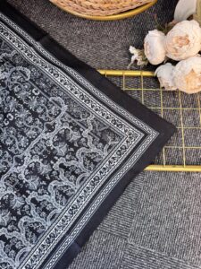 Vintage  Desen Naturel ipek Şal-010203-Siyah