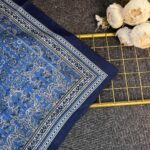 Vintage  Desen Naturel ipek Şal-010203-Mavi