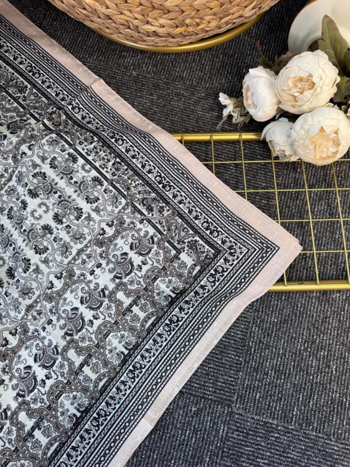 Vintage  Desen Naturel ipek Şal-010203-TAŞ