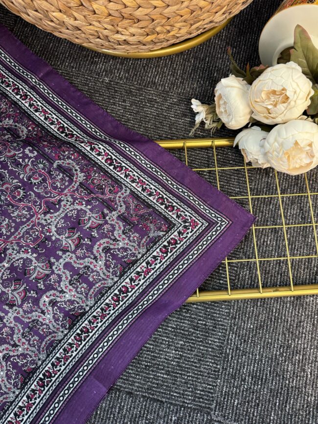 Vintage  Desen Naturel ipek Şal-010203-Mor