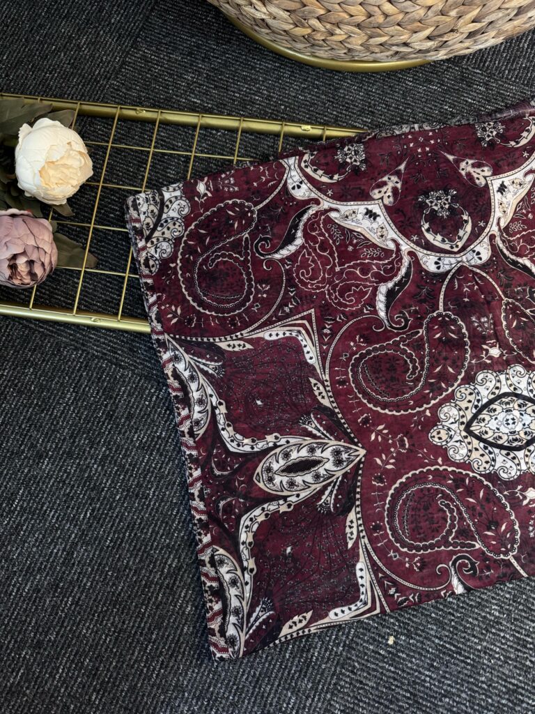 Miras Paisley  Doğal Pamuk Şal-Pamuk Şekeri -Vişne