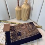 Touch İthal Etnik Desen Pamuk İpek Şal-35330-Lacivert -Camel