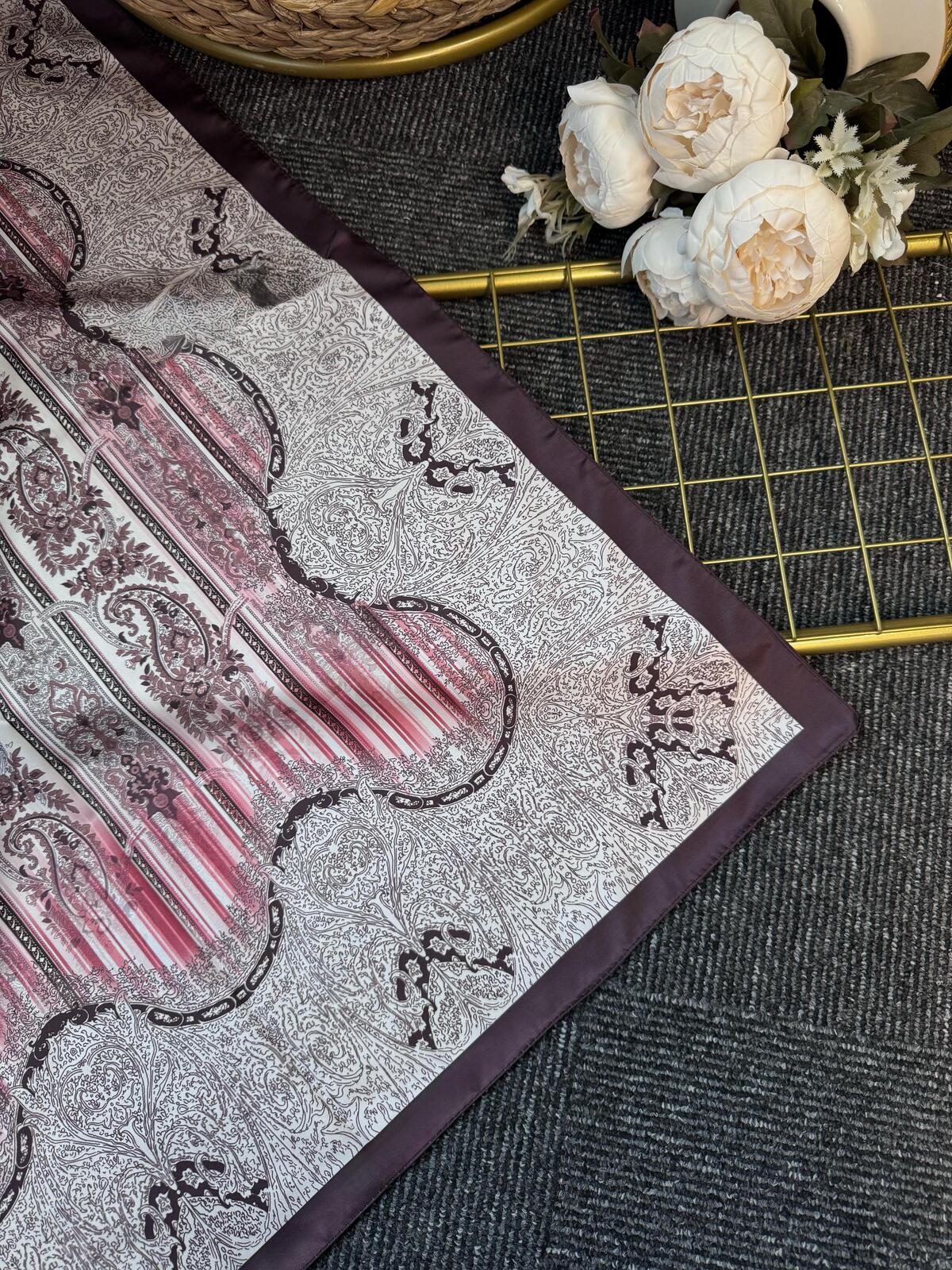 Diamond  Desen Vual İpek Şal-030405-Kahve