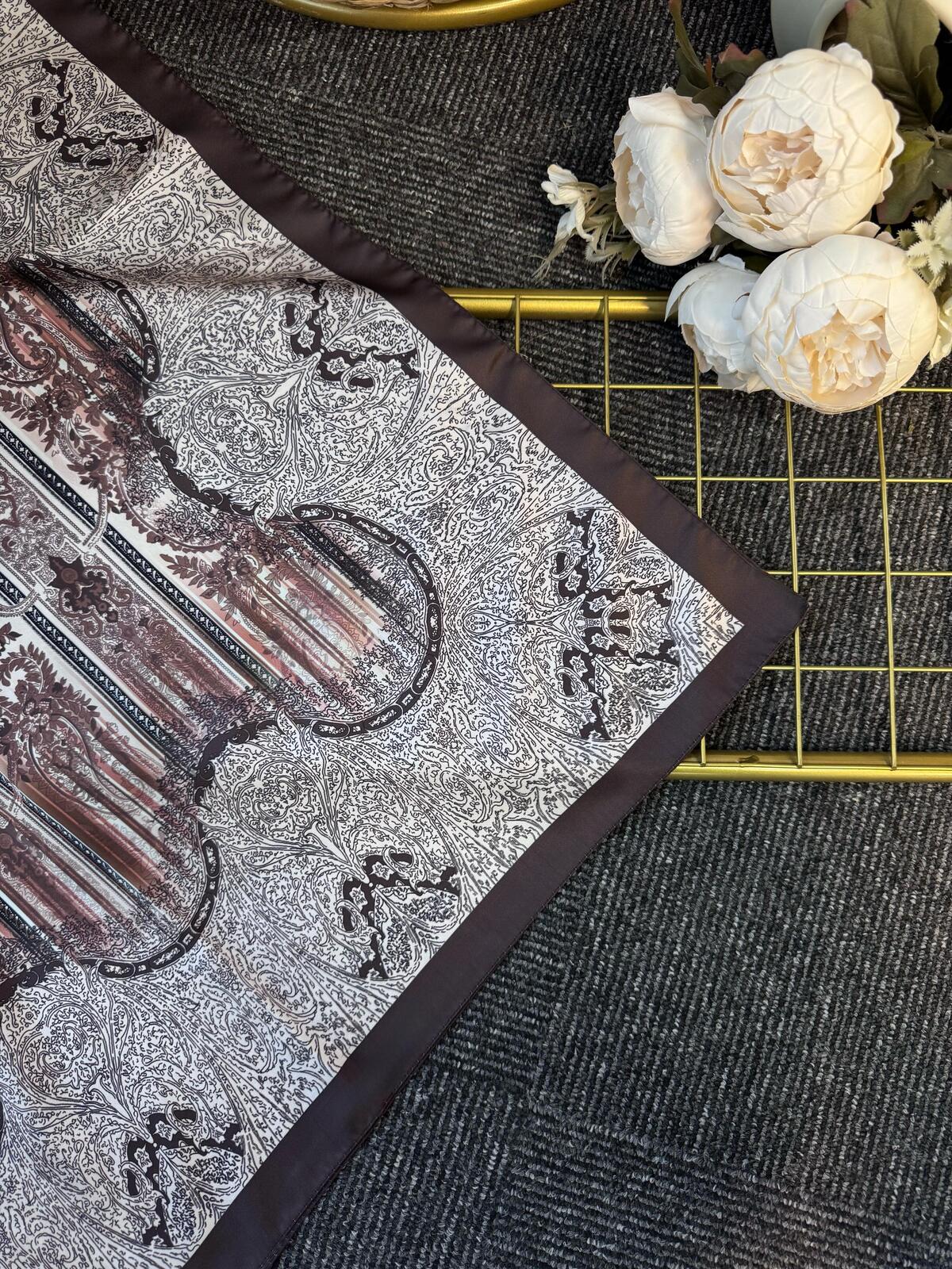 Diamond  Desen Vual İpek Şal-030405-Acıkahve