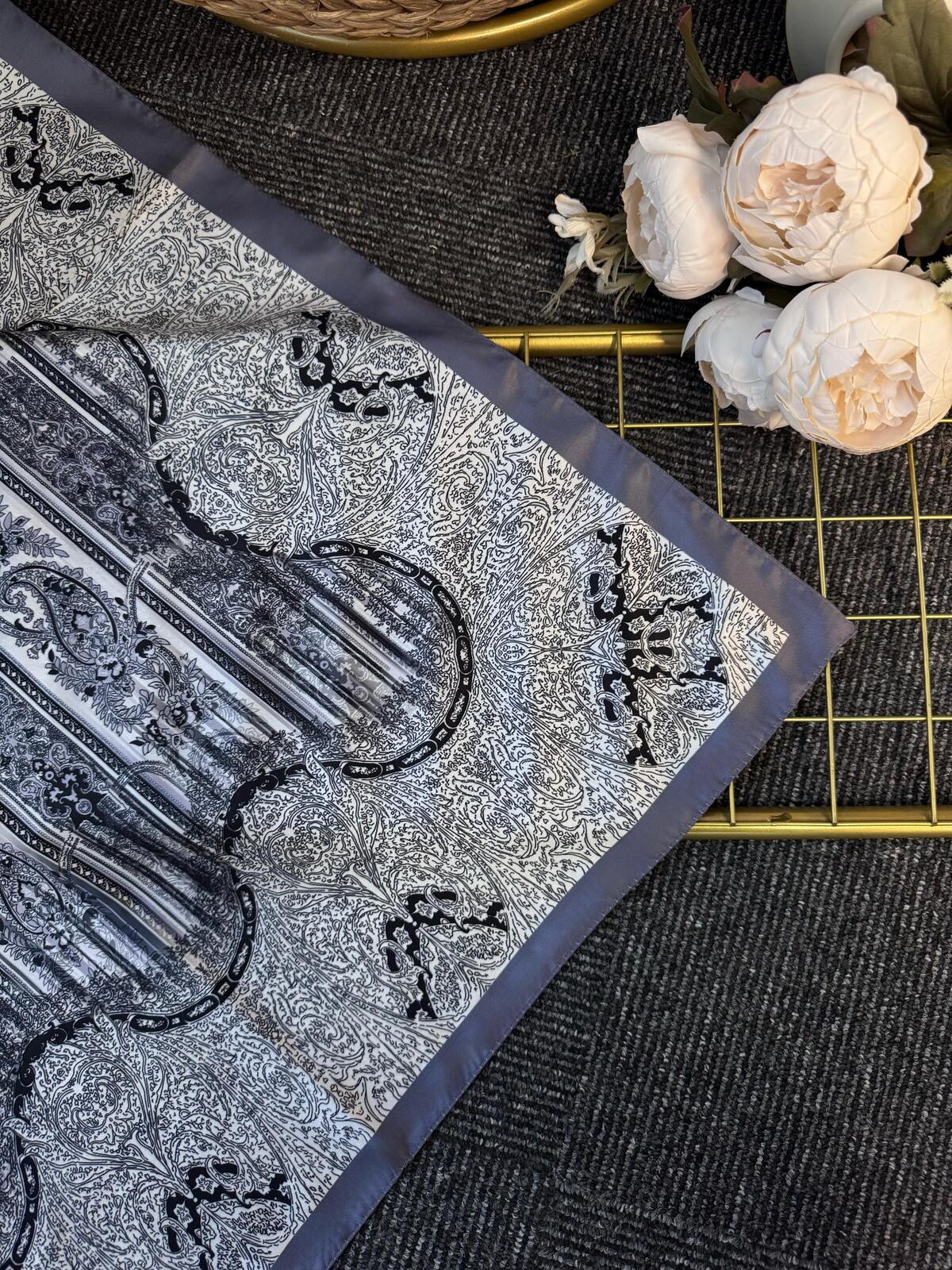 Diamond  Desen Vual İpek Şal-030405-Gümüş