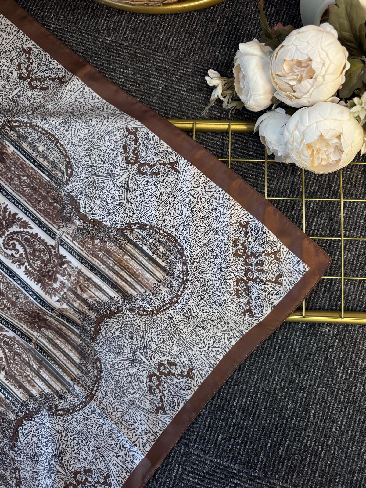 Diamond  Desen Vual İpek Şal-030405-Toprak