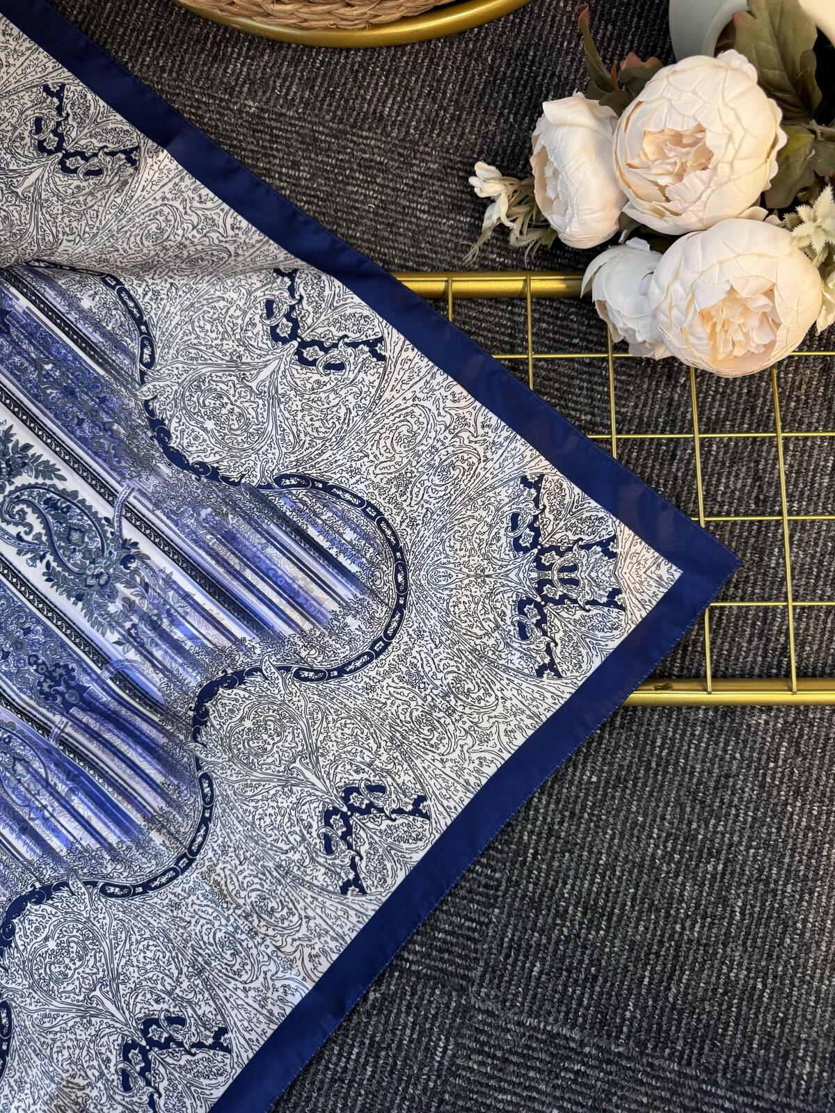 Diamond  Desen Vual İpek Şal-030405-Lacivert