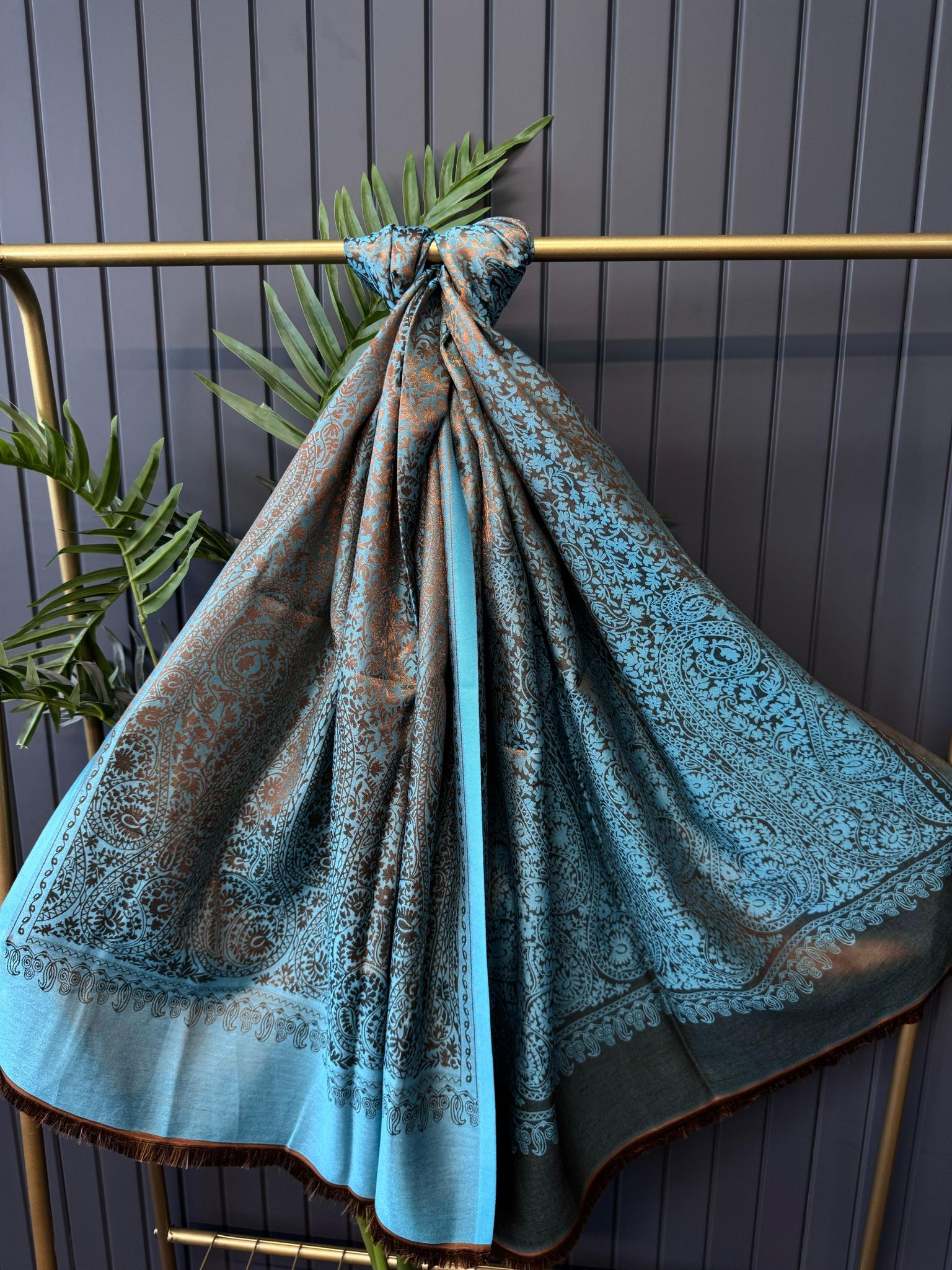 Alin  Etnik Desen Kaşmir Şal -321457-Turkuaz