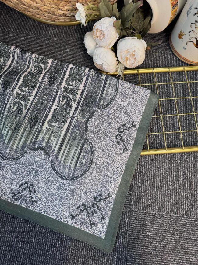 Etnik Floral Desenli Naturel İpek Şal -050607-Çağla