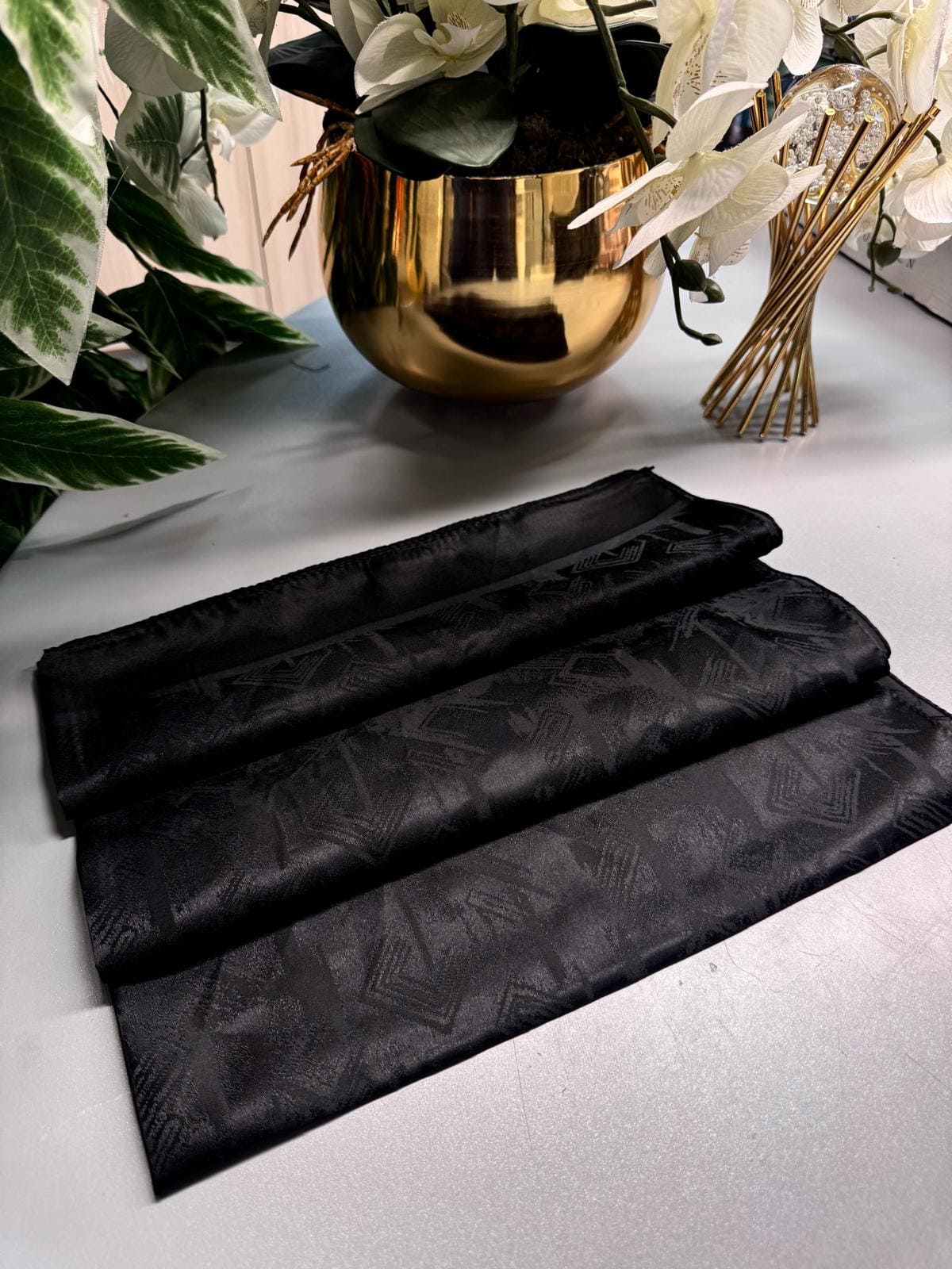 Kesik Kare Desen Pamuk İpeksi Jakar Şal -15748-Siyah