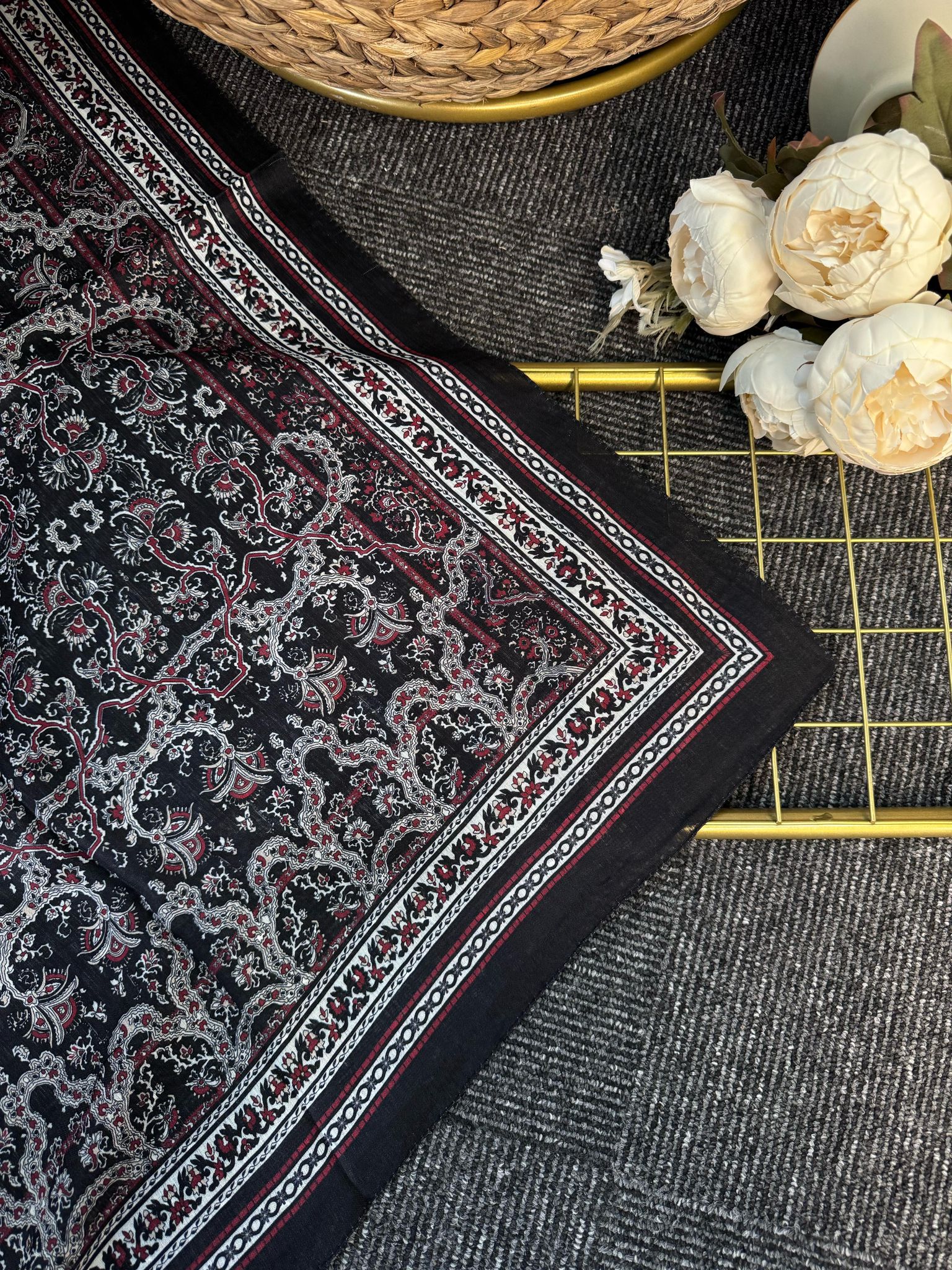 Vintage  Desen Naturel ipek Şal-010203-Lila