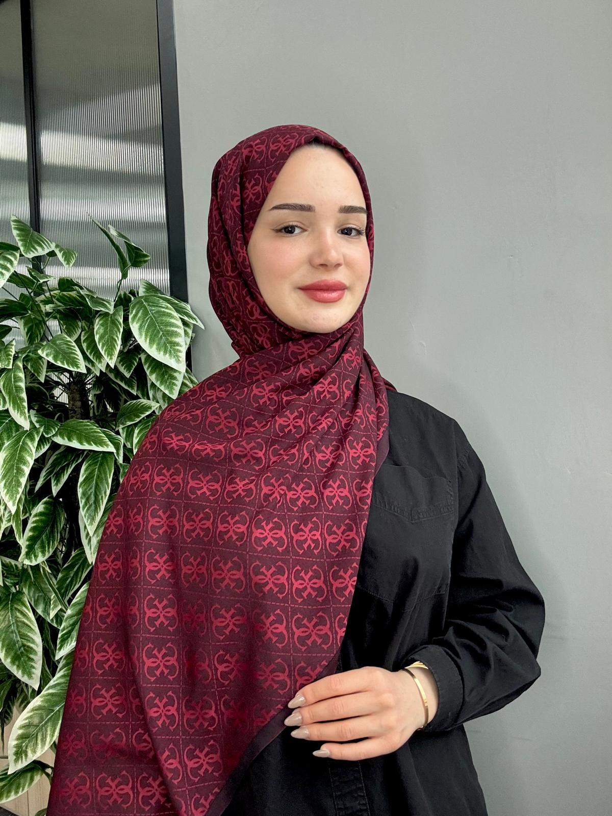 Guess Çift Taraflı Kaşmir İpek Şal- 7860-Bordo-Siyah