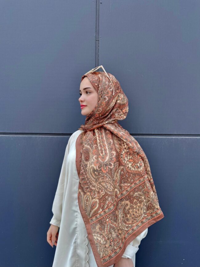 Harem Desen Pamuk İpek Şal-30000-Mistik Kahve