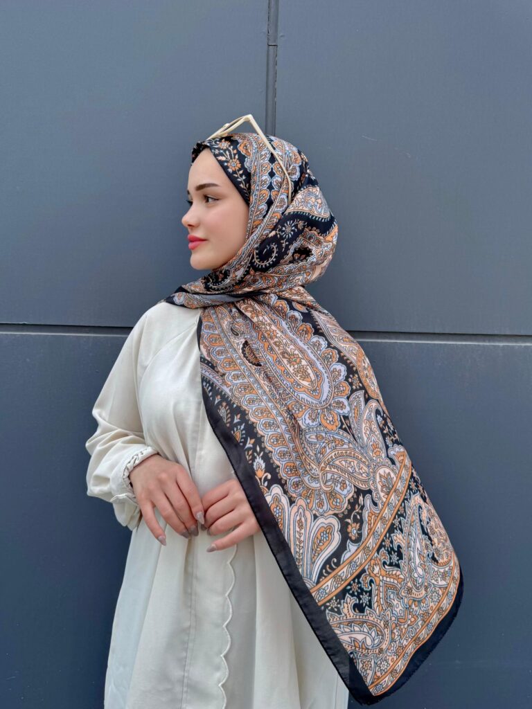 Harem Desen Pamuk İpek Şal-30000-Siyah Safir