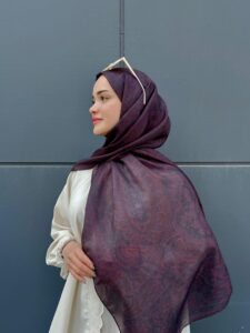 Harem  Desen Pamuk İpek Şal-30000-Şarabi İnci