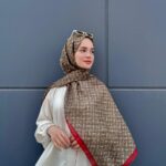 Yaldızlı Gucci Desen Pamuk Şal-110000-Bordo