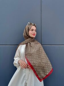 Yaldızlı Gucci Desen Pamuk Şal-110000-Bordo