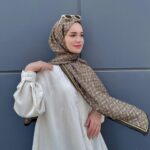 Yaldızlı Gucci Desen Pamuk Şal-110000- Siyah