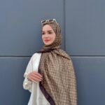 Yaldızlı Gucci Desen Pamuk Şal-110000-Acıkahve