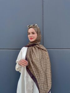 Yaldızlı Gucci Desen Pamuk Şal-110000-Acıkahve