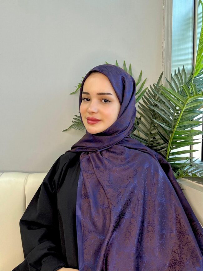 Hürrem Sultan Kendinden Dokulu Çift Taraflı Şal-2000-Asil Mavi