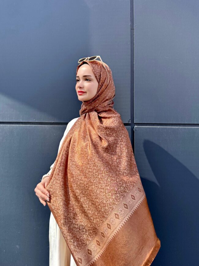 Sedef  Desen Kendinden Dokulu Çift Taraflı Şal-40000-Tarçın