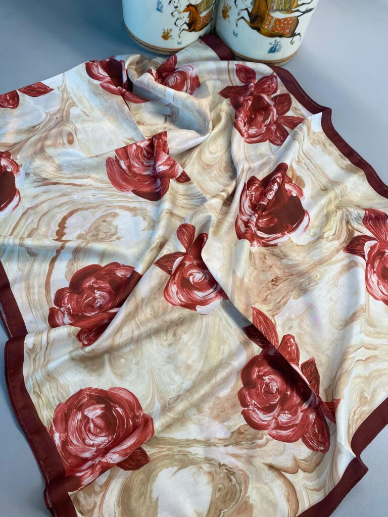 Summer Rose Desen Pamuk İpek Şal-120000-Kırmızı