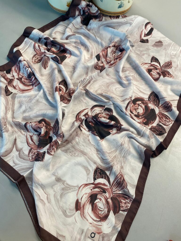 Summer Rose Desen Pamuk İpek Şal-120000-Acıkahve