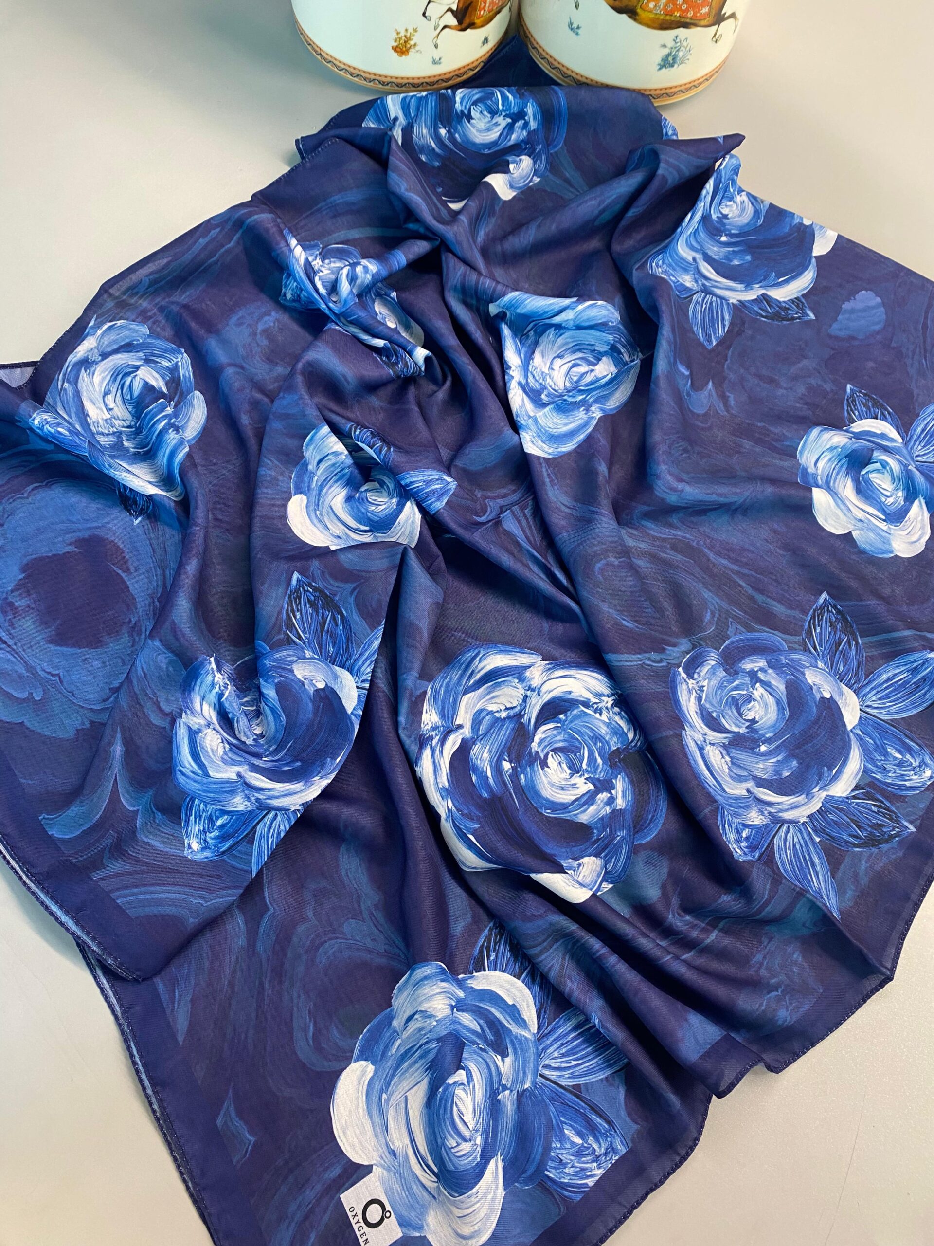 Summer Rose  Desen Pamuk İpek Şal-120000-Mavi