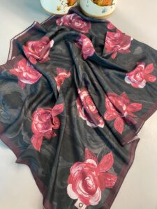 Summer Rose  Desen Pamuk İpek Şal-120000-Bordo