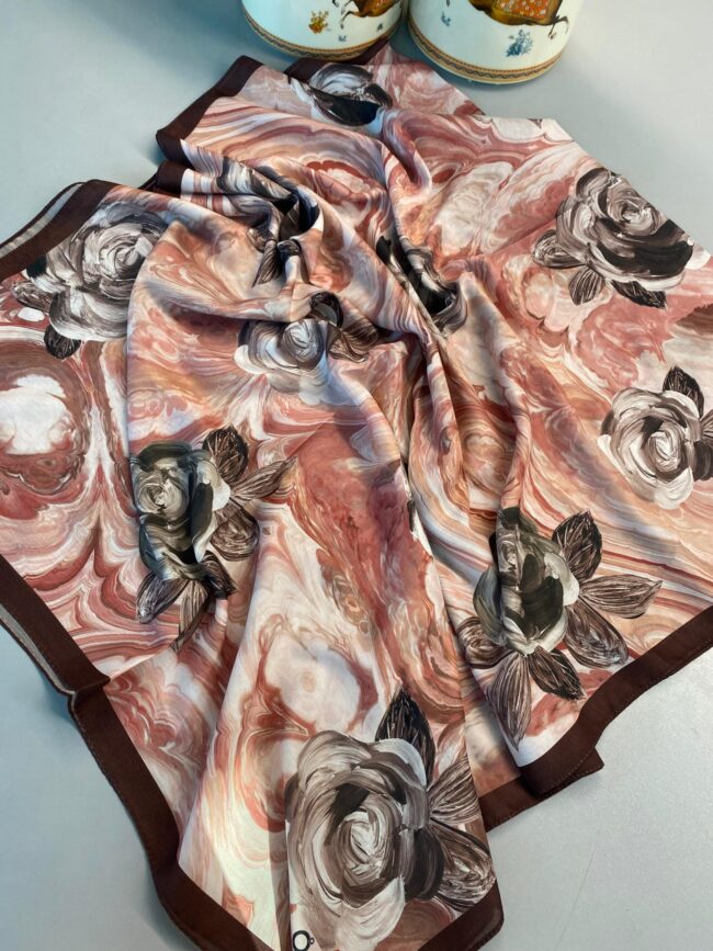 Summer Rose  Desen Pamuk İpek Şal-120000-Kahve