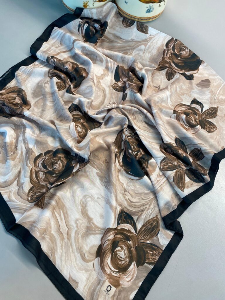 Summer Rose Desen Pamuk İpek Şal-120000-Çikolata Kahve