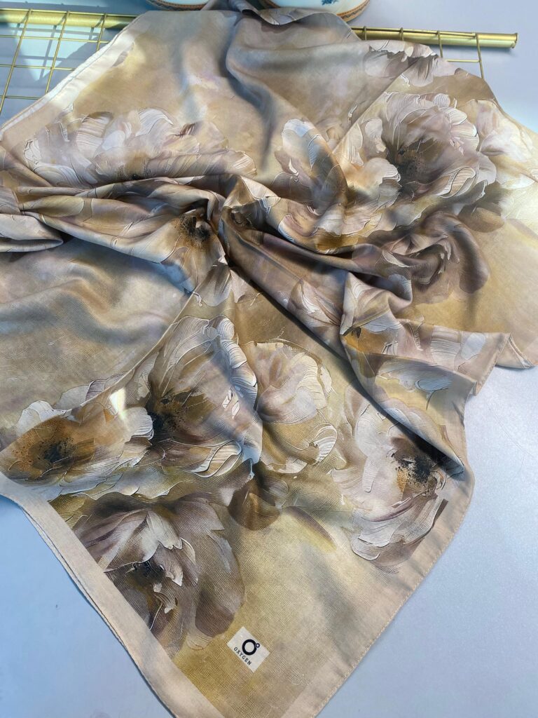 Rosaline Desen Pamuk İpek Şal-13000-Latte