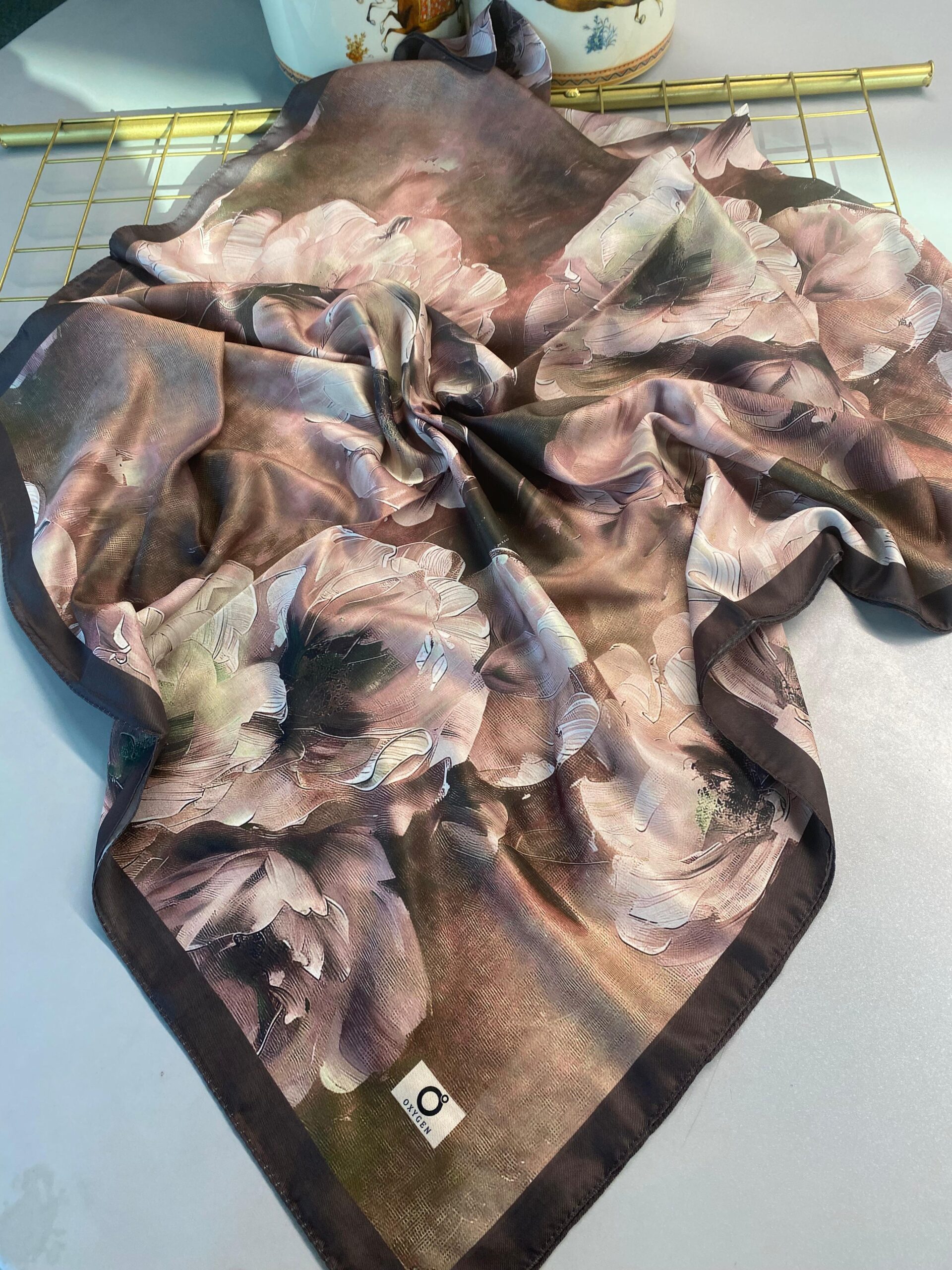 Rosaline Desen Pamuk İpek Şal-13000-Acıkahve