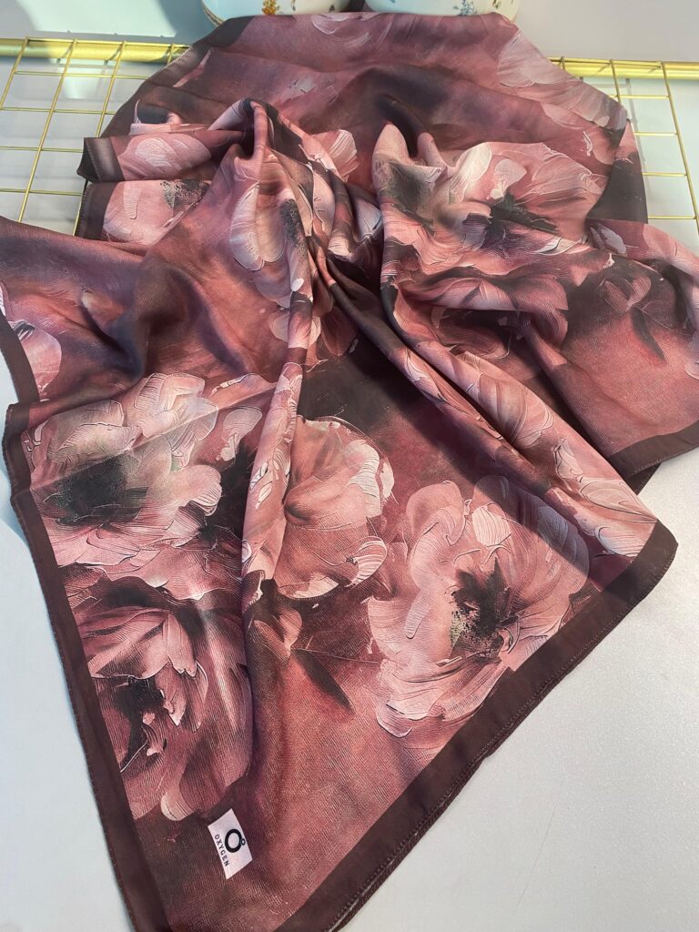 Rosaline Desen Pamuk İpek Şal-13000-Gül kurusu