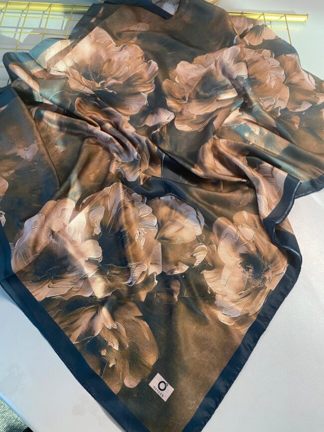 Rosaline Desen Pamuk İpek Şal-13000-Ağaç Kabuğu