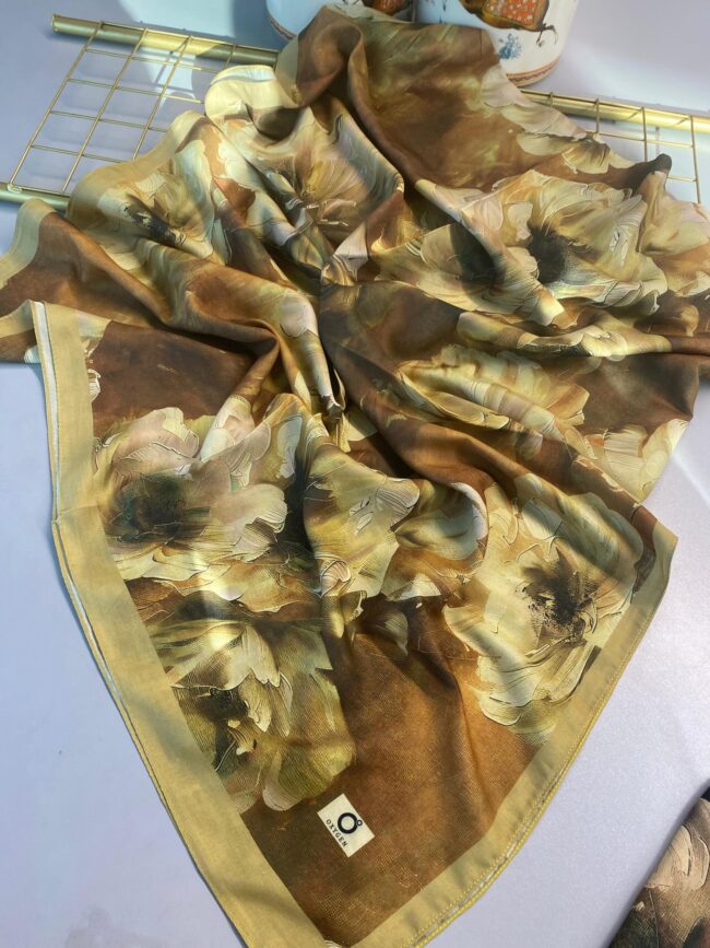 Rosaline Desen Pamuk İpek Şal-13000-Günbatımı Sarısı