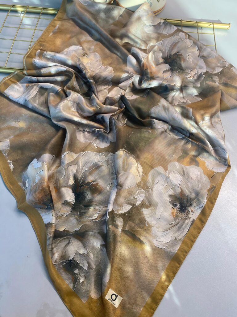 Rosaline Desen Pamuk İpek Şal-13000-Yağ yeşili